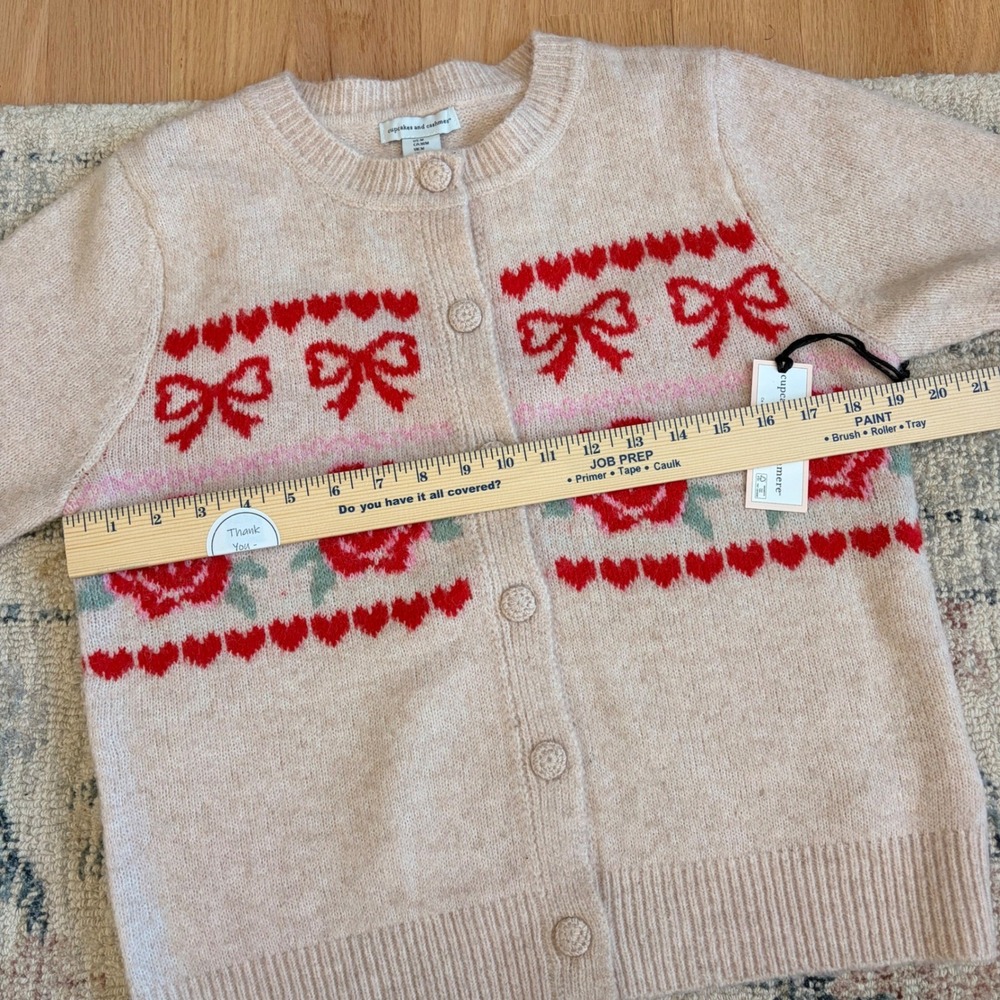 Cupcakes and Cashmere Rose Hearts Cardigan Size M Short Sleeve Cottagecore - Picture 5 of 6